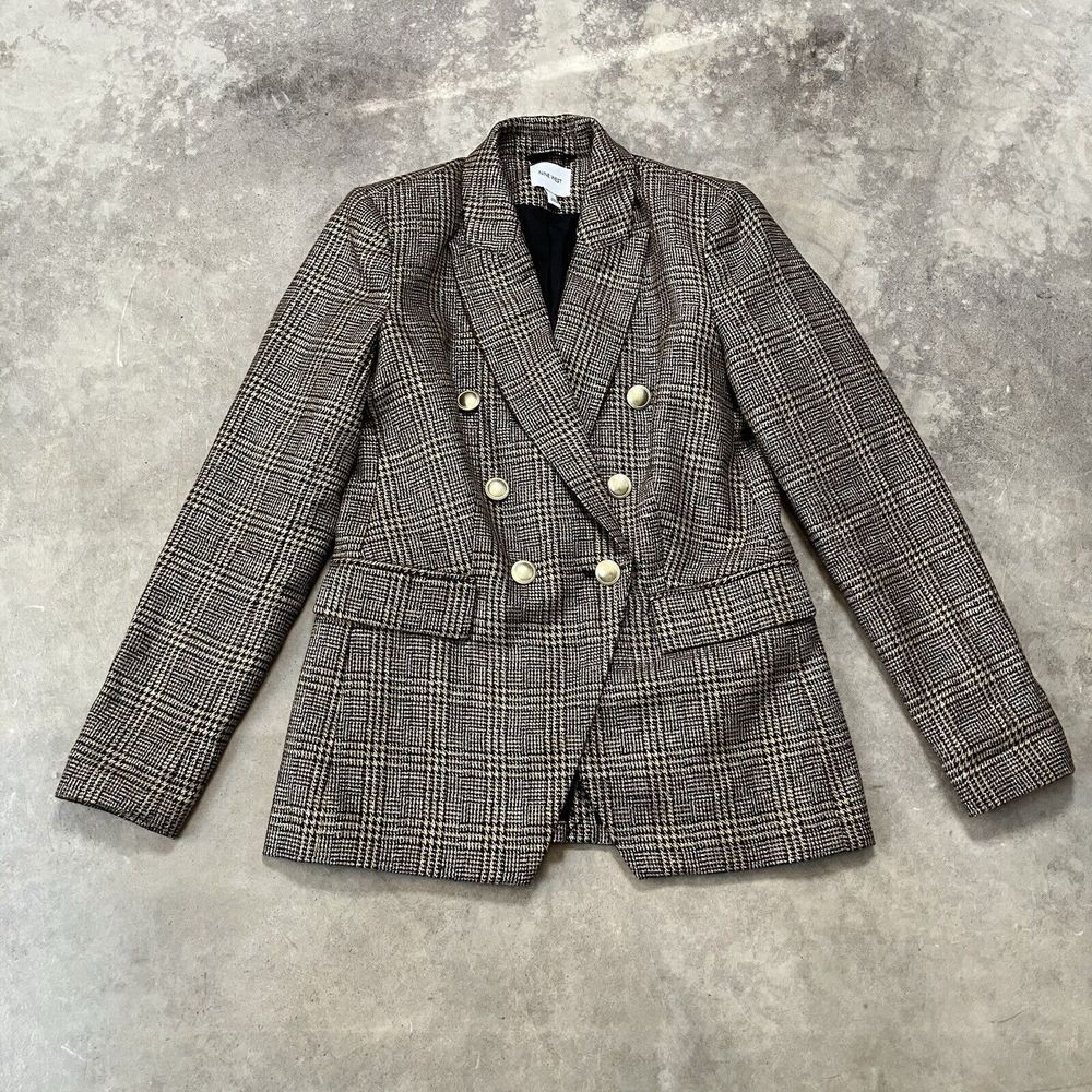 Nine West Blazer Womens XS Brown Gold Double Breasted Metallic Academia Office